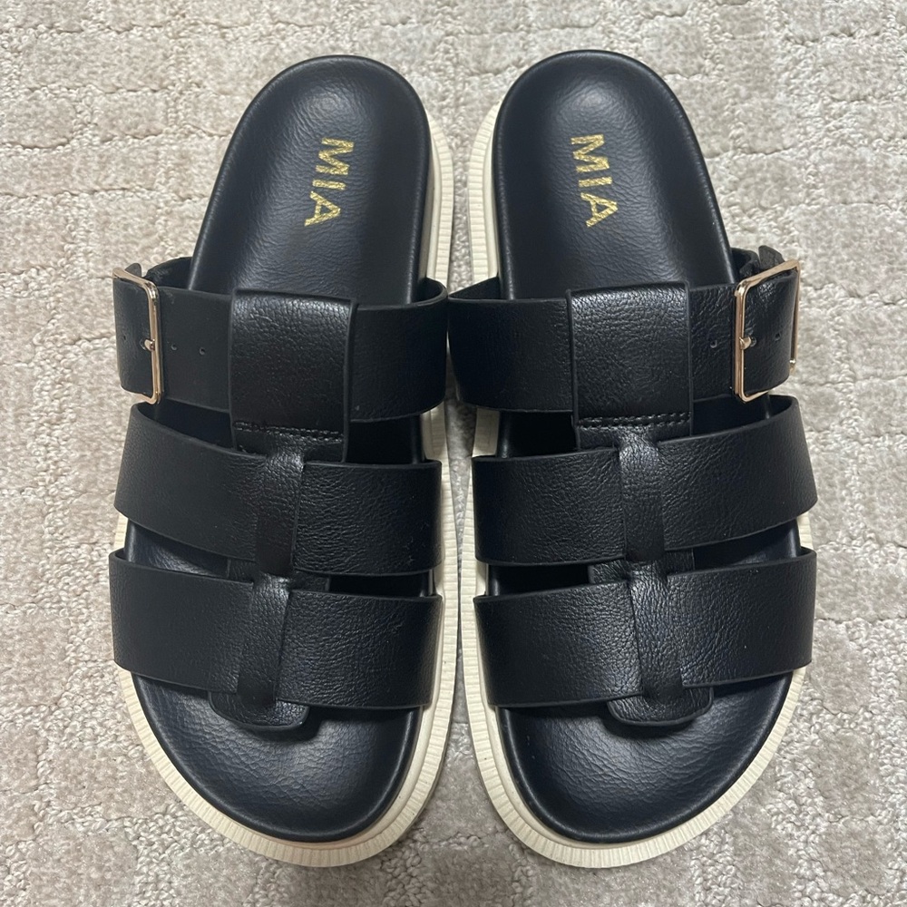 MIA Black Sandals with Gold Buckle